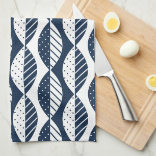 Linge De Cuisine Feuilles de style scandinave, bleu marine et blanc