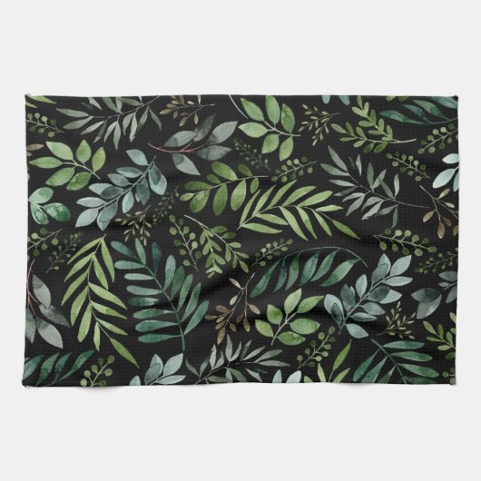 Linge De Cuisine Feuilles de verdure aquarelle  (Horizontal)