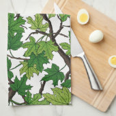 Linge De Cuisine Feuilles d'érable sur fond blanc (Quart Plié)