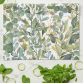 Linge De Cuisine Feuilles D'Eucalyptus Botanique Or Et Vert (Plié)