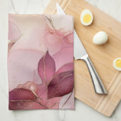 Linge De Cuisine Feuilles d'or rose (Quart Plié)