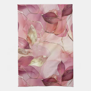 Linge De Cuisine Feuilles d'or rose