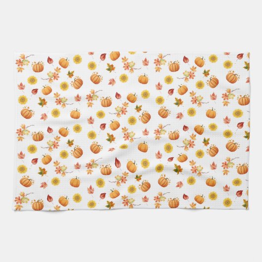 Linge De Cuisine Feuilles et Citrouilles d'aquarelle (Horizontal)