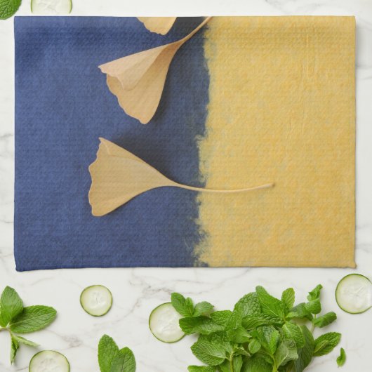 Linge De Cuisine Feuilles Ginkgo sur papier artisanal (Plié)