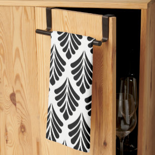 Linge De Cuisine Feuilles Minimalisme Noir et Blanc