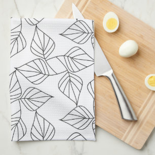 Linge De Cuisine Feuilles noirs et blancs.
