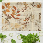 Linge De Cuisine Feuilles Rustiques Brun Doré - Texture Automnale V (Plié)
