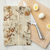 Linge De Cuisine Feuilles Rustiques Brun Doré - Texture Automnale V (Quart Plié)
