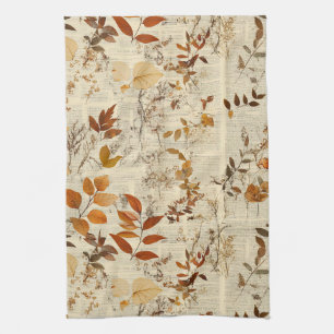 Linge De Cuisine Feuilles Rustiques Brun Doré - Texture Automnale V