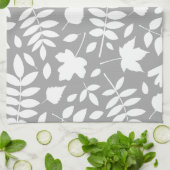 Linge De Cuisine Feuilles tombés Lg Motif blanc sur gris (Plié)