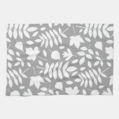 Linge De Cuisine Feuilles tombés Lg Motif blanc sur gris (Horizontal)