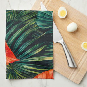 Linge De Cuisine Feuilles tropicales colorées et fleurs d'Hibiscus