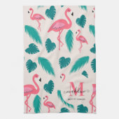 Linge De Cuisine Feuilles tropicaux Flamant rose rose chaud Monogra (Vertical)