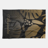 Linge De Cuisine Feuilles tropicaux Noir et Or (Horizontal)