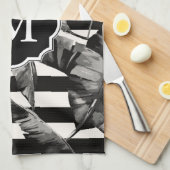 Linge De Cuisine Feuilles tropicaux noirs et blancs (Quart Plié)