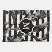 Linge De Cuisine Feuilles tropicaux noirs et blancs (Horizontal)