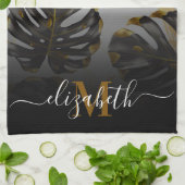 Linge De Cuisine Feuilles tropicaux noirs et dorés (Plié)