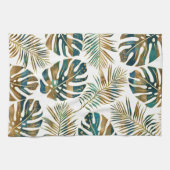 Linge De Cuisine feuilles tropicaux turquoises et dorés (Horizontal)