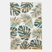 Linge De Cuisine feuilles tropicaux turquoises et dorés (Vertical)