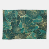 Linge De Cuisine Feuilles Vert Bleu Et Or (Horizontal)