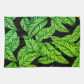 Linge De Cuisine feuilles verts gras sur noir (Horizontal)