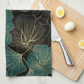 Linge De Cuisine Feuilles verts or (Quart Plié)