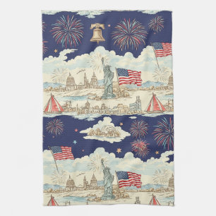 Linge De Cuisine Feux d'artifice Vintage Americana Scénique (1)