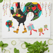 Linge De Cuisine Feux de Noël, baubles, cadeaux et coq (Plié)