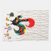 Linge De Cuisine Feux de Noël, baubles, cadeaux et coq (Horizontal)