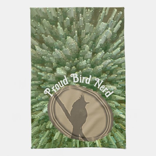 Linge De Cuisine Fier Oiseau Nerd Silhouette Brown Oiseau vert (Vertical)
