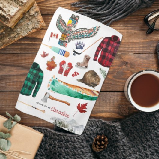 Linge De Cuisine Fière d'être canadienne | Illustration aquarelle