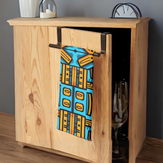 Linge De Cuisine Figuratif Abstrait Gras Bleu Orange