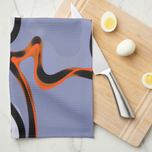 Linge De Cuisine Figure avec Feline : bleu Abstrait, orange, B & W (Quart Plié)