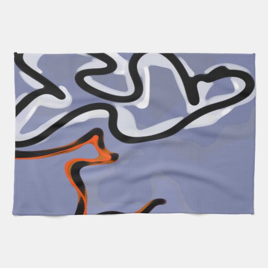 Linge De Cuisine Figure avec Feline : bleu Abstrait, orange, B & W (Horizontal)