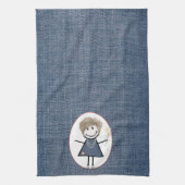 Linge De Cuisine Figure de bâton fille avec marguerites sur Denim (Vertical)
