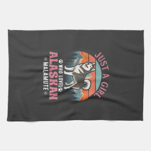 Linge De Cuisine Fille Alaskan Malamute Chien Rétro Coucher de sole