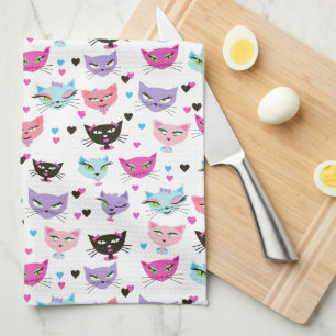Linge De Cuisine Fille chat rétro 50's Cœurs Nœuds Cuisine