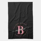 Linge De Cuisine Fille Elegant rose Nom noir Monogramme Script Kitc (Vertical)