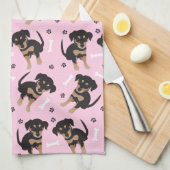 Linge De Cuisine Fille Empreinte de patte Chien Motif d'os rose (Quart Plié)