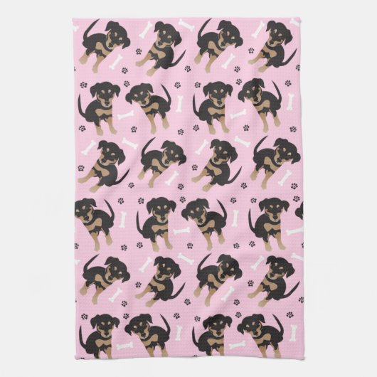 Linge De Cuisine Fille Empreinte de patte Chien Motif d'os rose (Vertical)