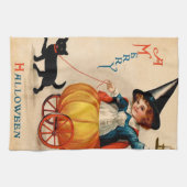 Linge De Cuisine Fille et chat noir (Horizontal)