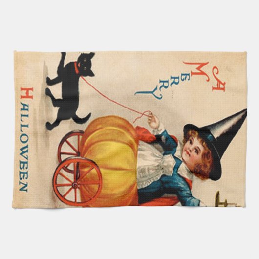 Linge De Cuisine Fille et chat noir (Horizontal)