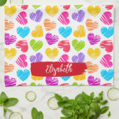 Linge De Cuisine Fille moderne Vibrant Doodled Hearts Nom du Motif (Plié)