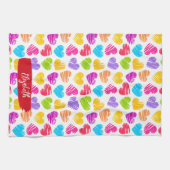 Linge De Cuisine Fille moderne Vibrant Doodled Hearts Nom du Motif (Horizontal)