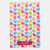 Linge De Cuisine Fille moderne Vibrant Doodled Hearts Nom du Motif (Vertical)