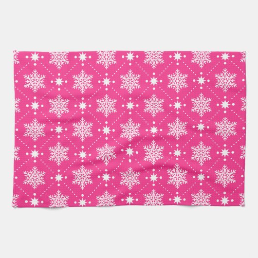 Linge De Cuisine Fille Motif de Noël rose et blanc Snowflakes (Horizontal)
