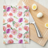 Linge De Cuisine Fille Peach rose violet aquarelle Florale (Quart Plié)