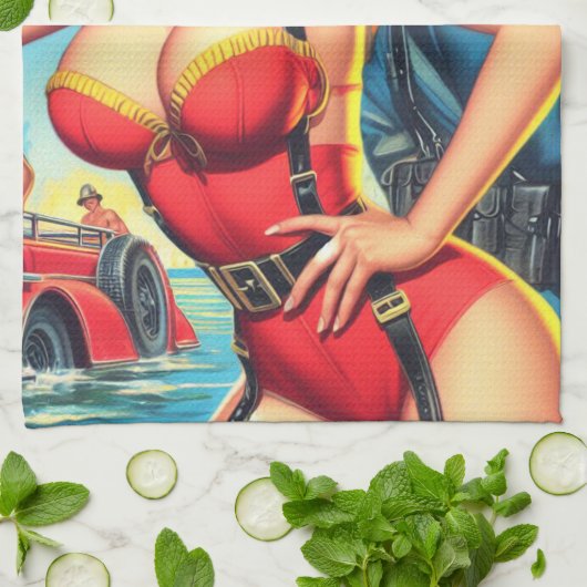 Linge De Cuisine Fille pompier rétro (Plié)