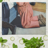 Linge De Cuisine Fille priant au coucher, la prière du Seigneur (Plié)