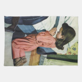 Linge De Cuisine Fille priant au coucher, la prière du Seigneur (Horizontal)